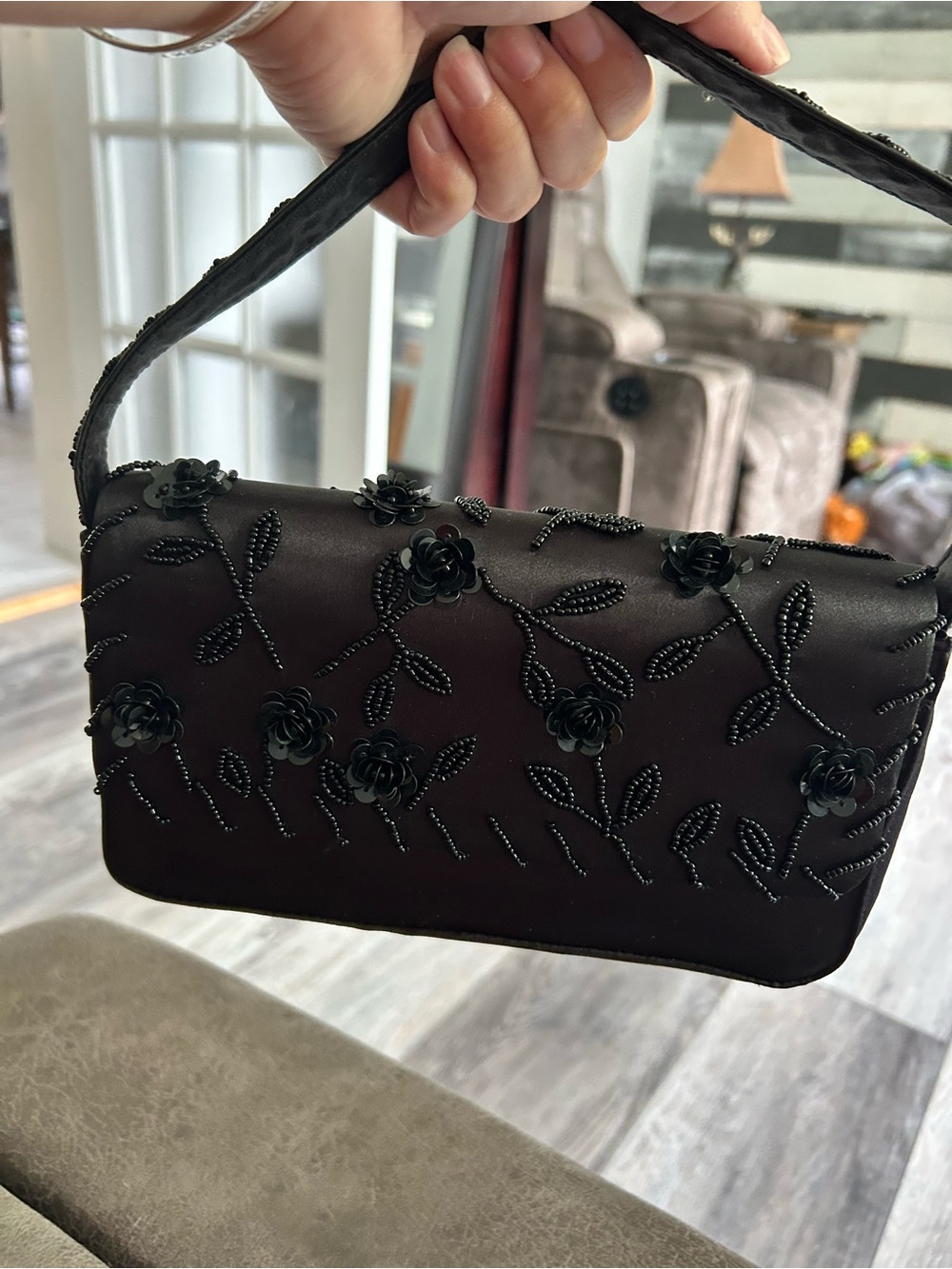 4/$100 Black Floral Beaded Shoulder Bag purse